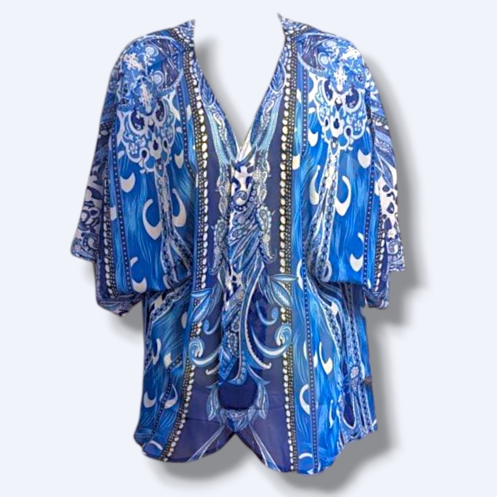 🩴 Beautiful Blue Paisley Kimono/ Swim Cover-Up +Stylish Daily Wear! - Picture 3 of 8